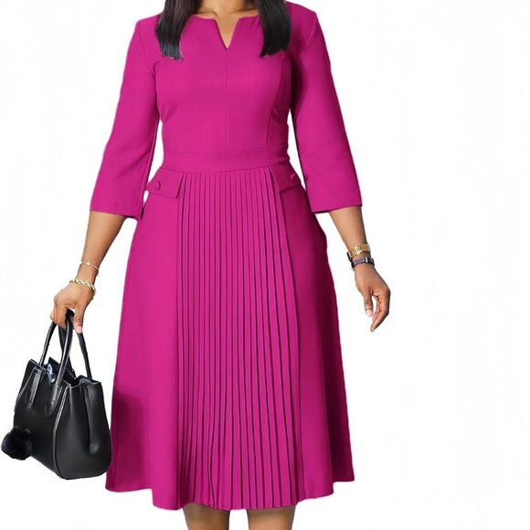 Wear to Work Midi Dress for Women Business Casual A-line Dress Elegance Church O - Picture 1 of 9